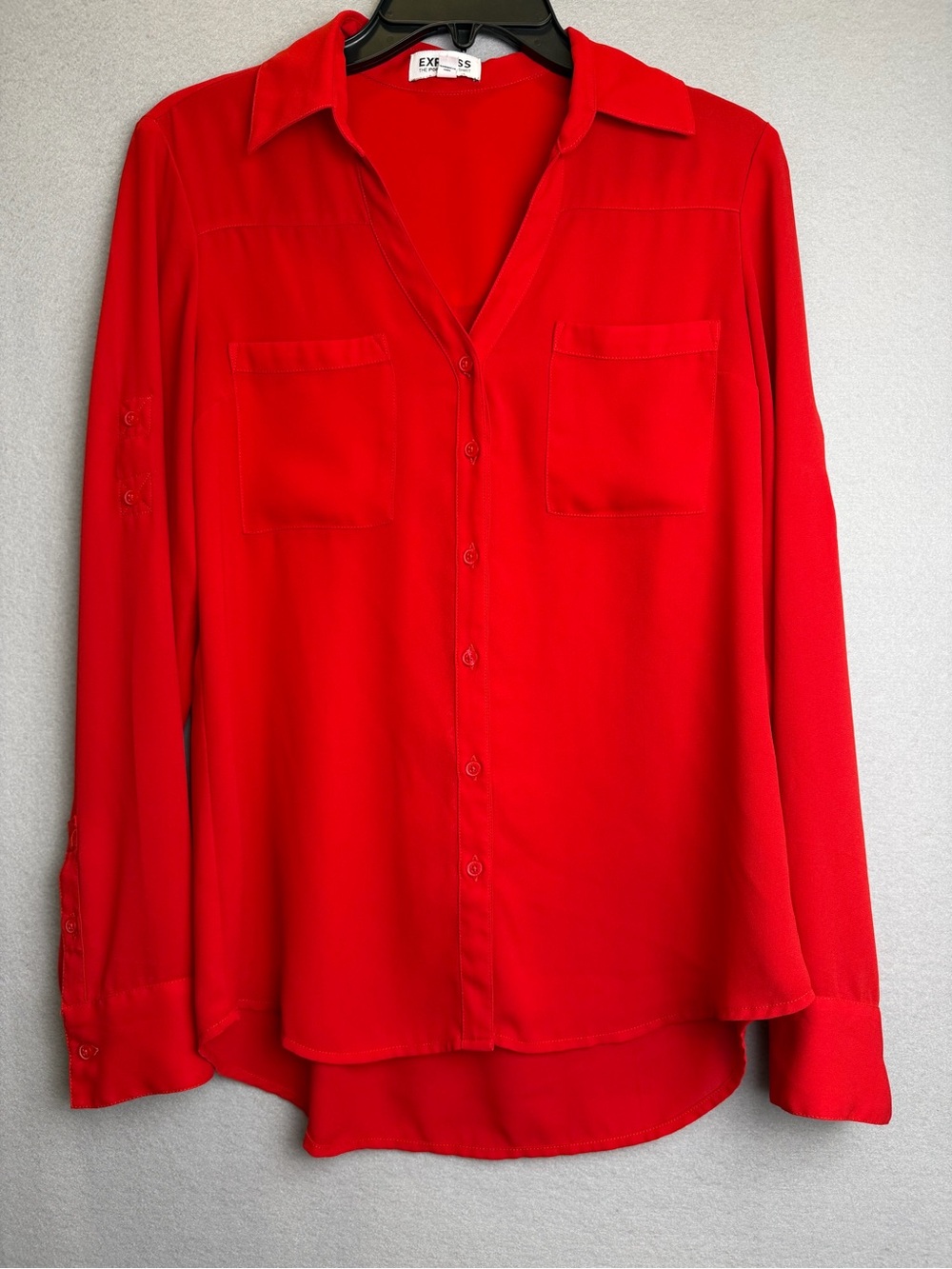 Express Red Button Front Portofino Shirt Blouse Long Sleeve Small